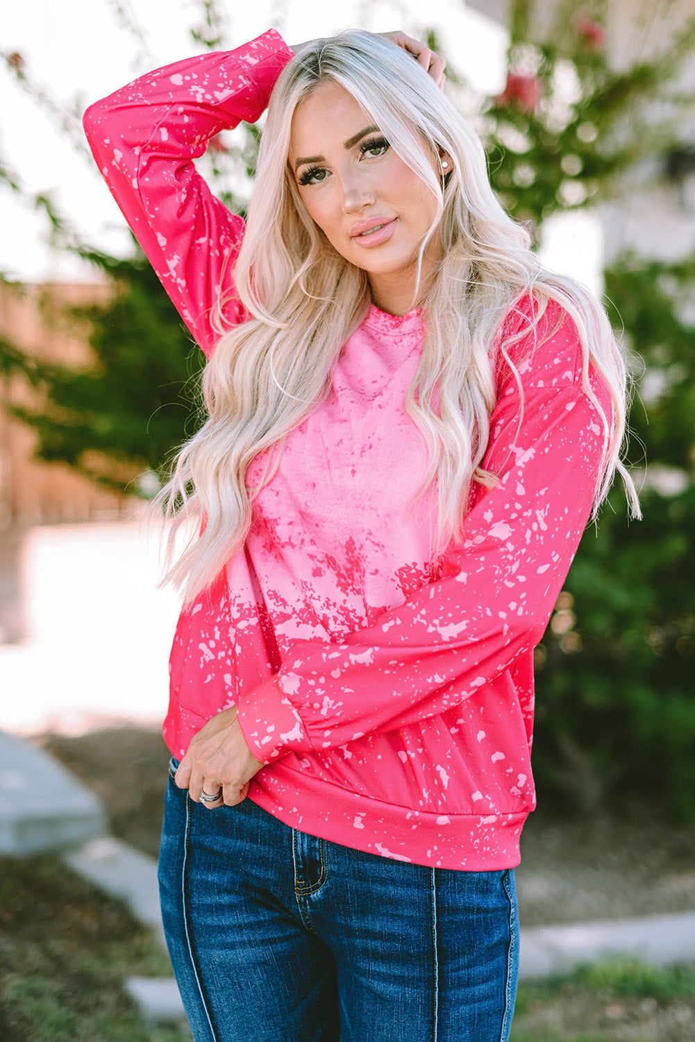 Rose Tie Dye Long Sleeve Pullover Sweatshirt eAura