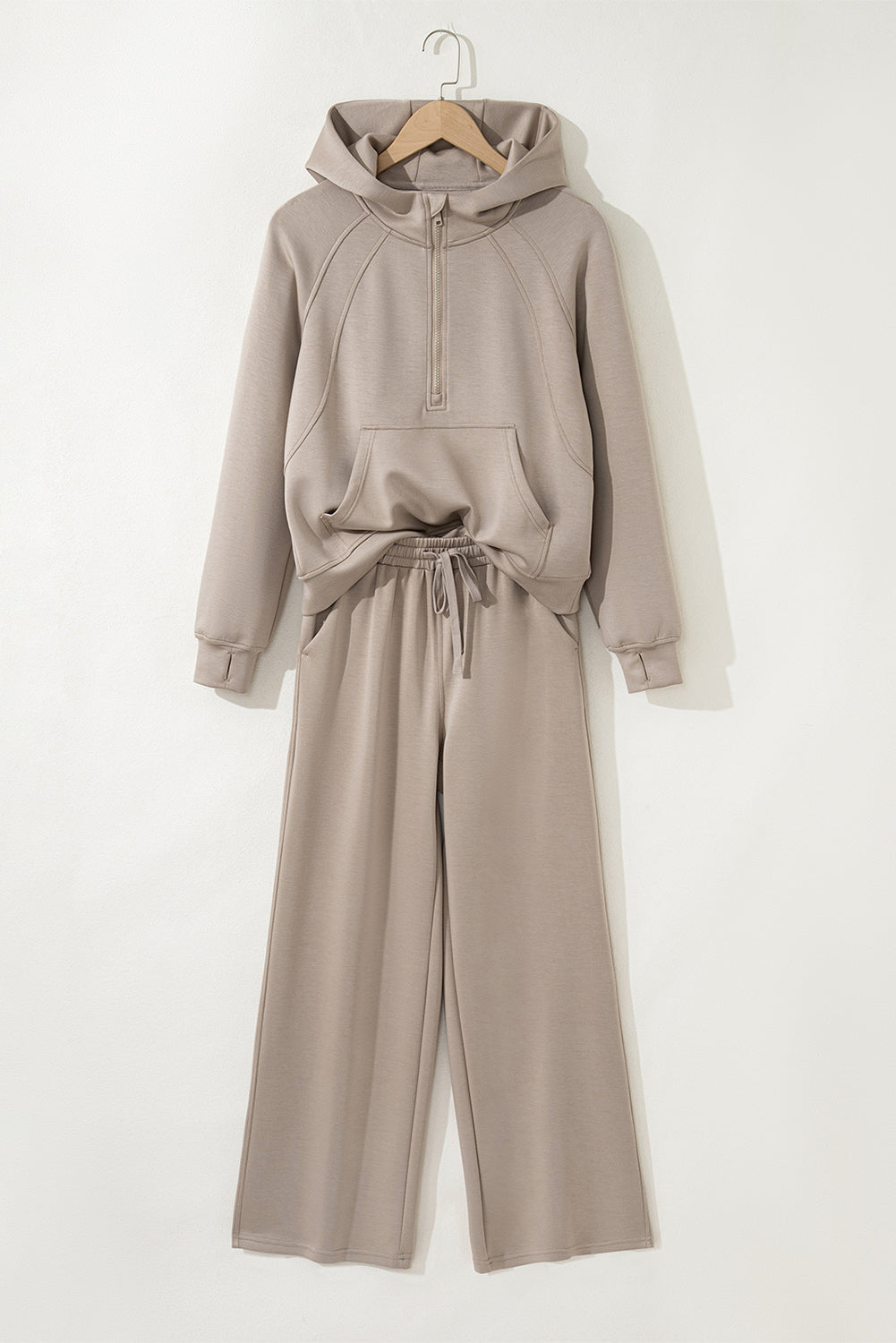 Half Zip Thumbhole Sleeve Hoodie & Active Pants 2pcs Co-ord Outfit eAura