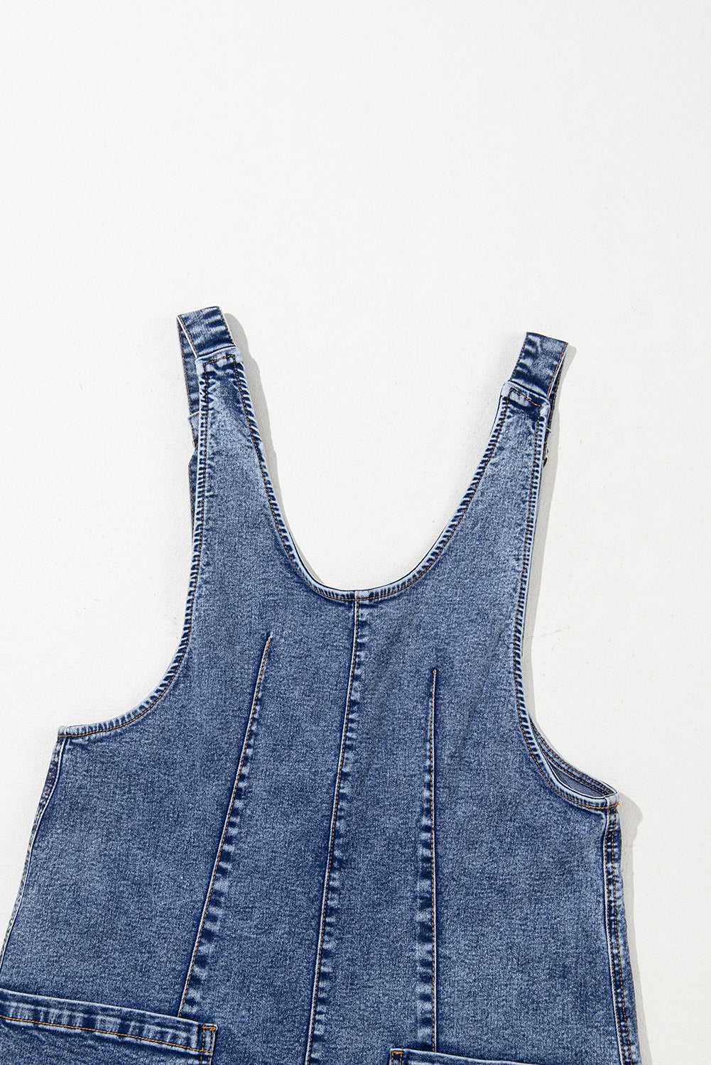 Dusk Blue Sleeveless U Neck Patched Pocket Denim Romper eAura