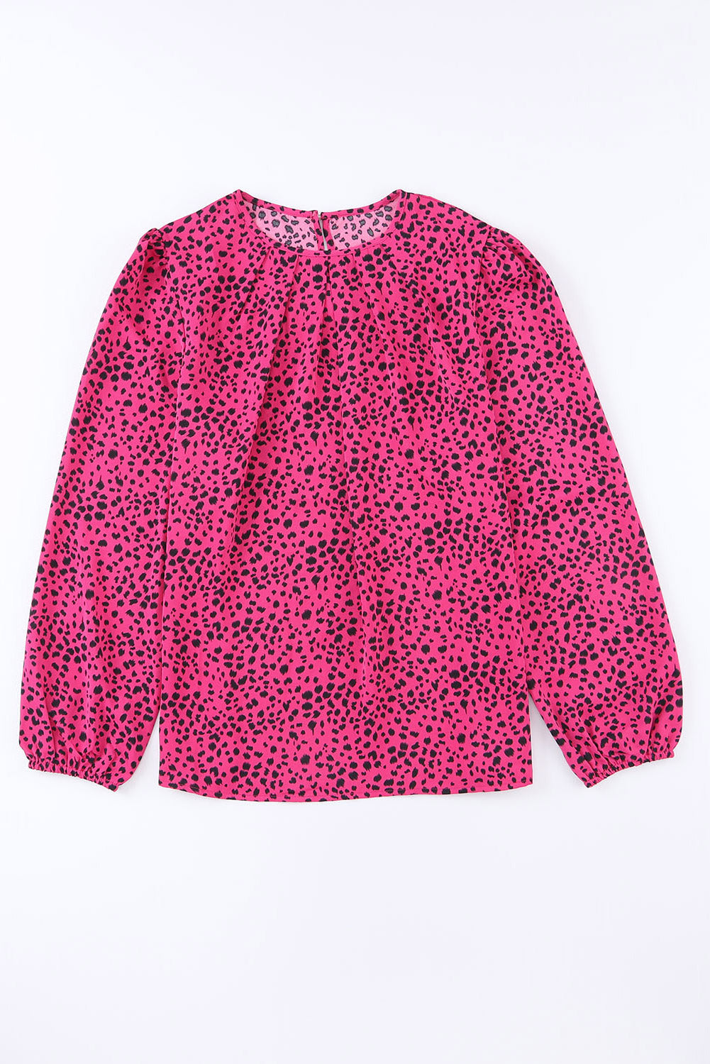 Rose Leopard Print Pleated Blouse with Keyhole eAura