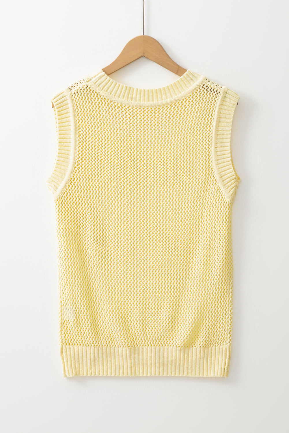 Yellow Solid Colour Hollowed Knit Round Neck Sweater Vest eAura
