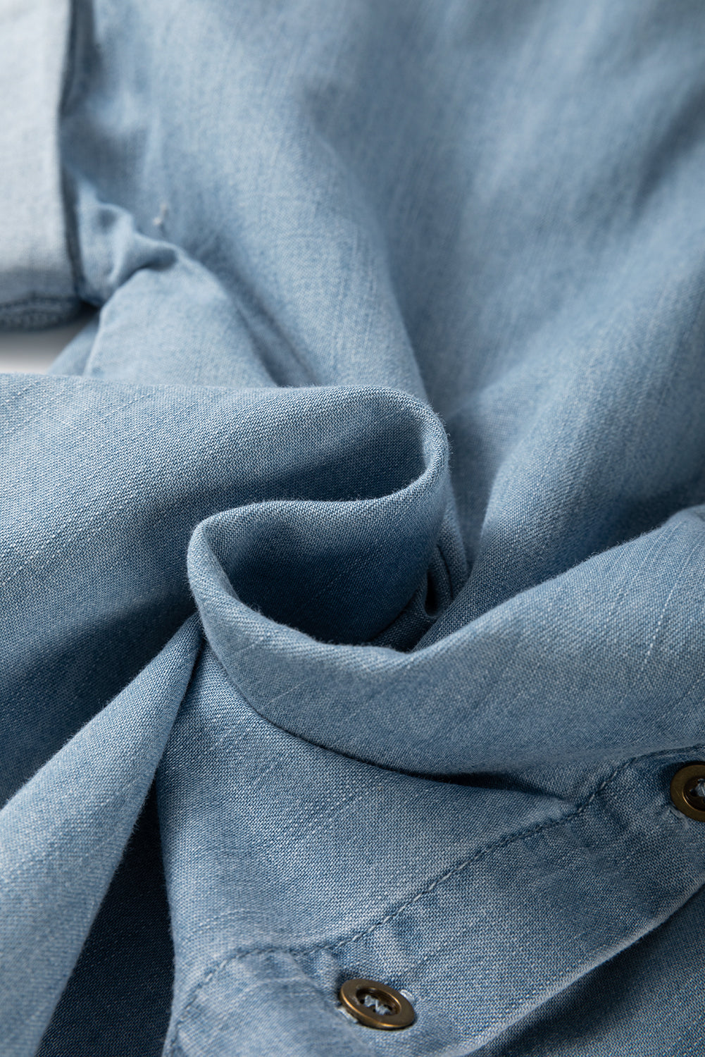 Dusk Blue Folded Short Sleeve Patched Pocket Denim Shirt eAura