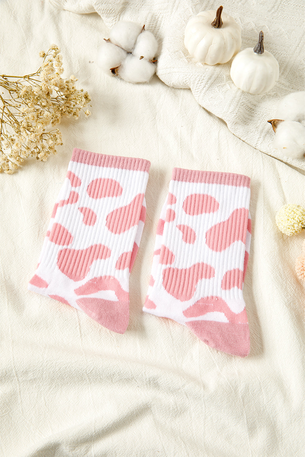 Pink Cow Print Crew Socks