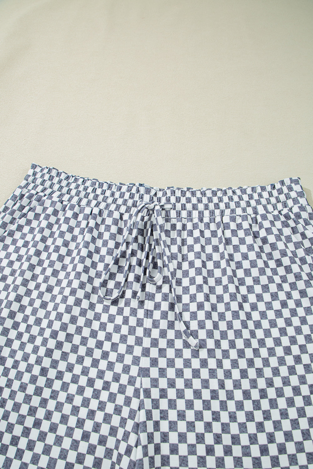 Grey Checkerboard Lace-Up High Waist Plus Size Casual Shorts - BB Fashion Outlet