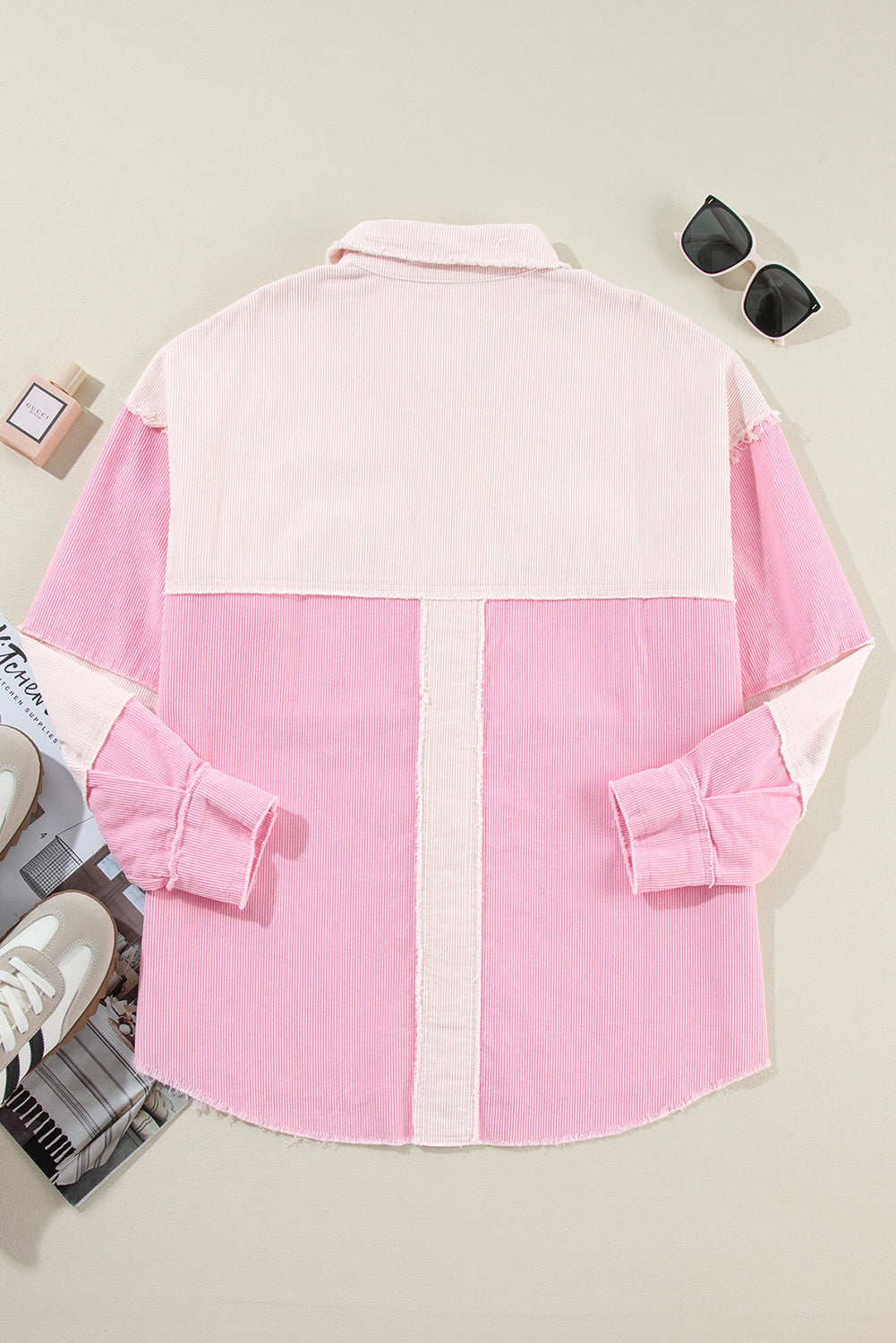 Delicacy Two-tone Colour Exposed Seam Corduroy Shacket Beagle Boutique Fashion Outlet