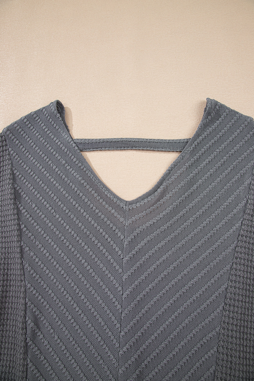 V-Neck Chevron Textured Long Sleeve Top - eAura