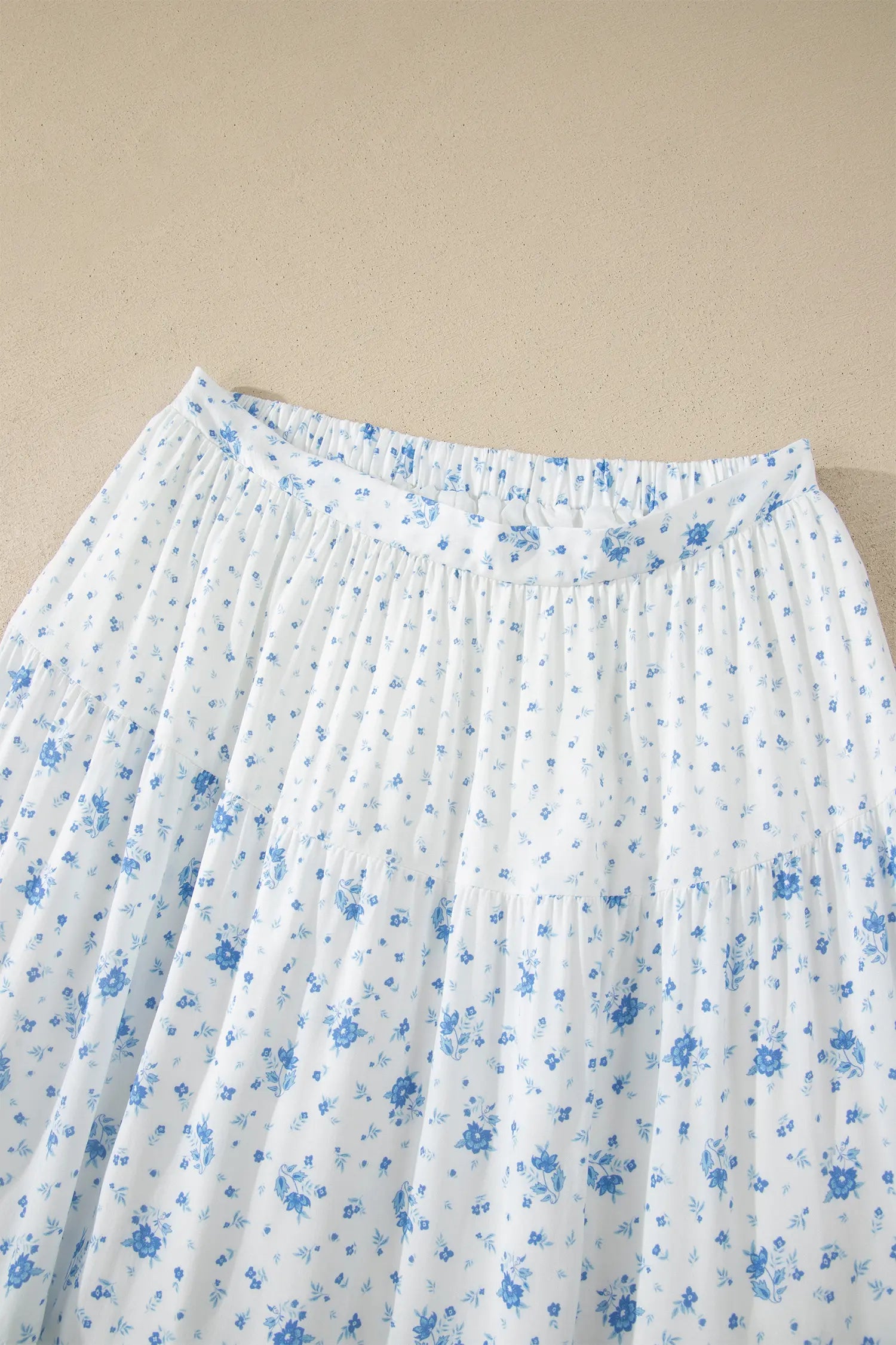 High Waist Tiny Floral Print Boho Maxi Skirt – Sky Blue