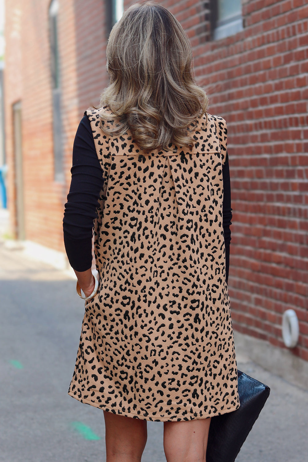 Khaki Leopard Print V Neck Sleeveless Collared Mini Dress eAura