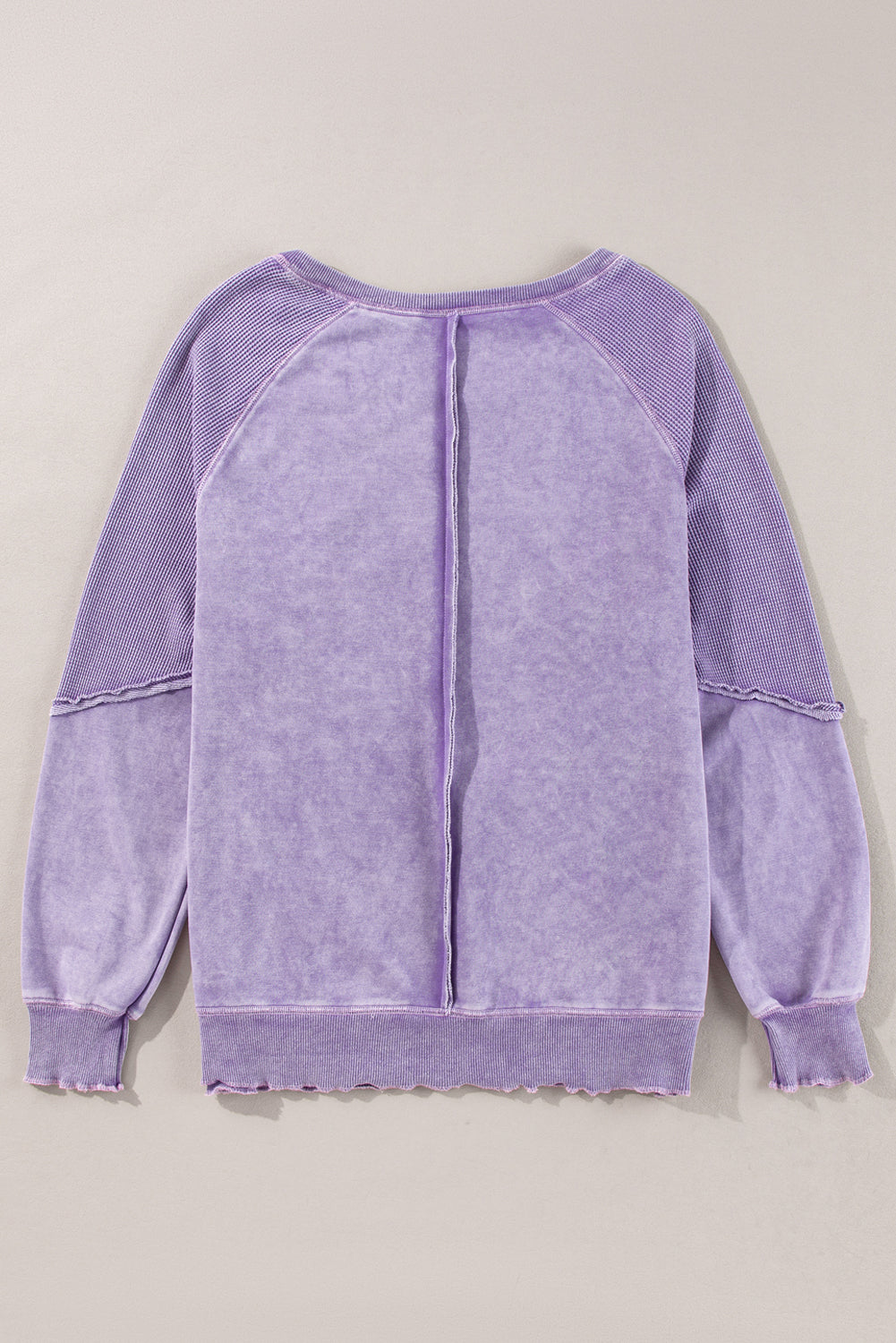 Black Solid Waffle Knit Patchwork Raglan Sleeve Sweatshirt Dear-Lover Dropshipping
