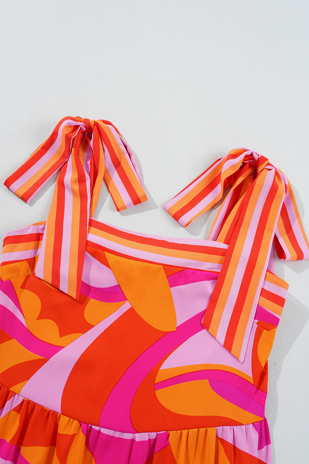 Red Abstract Print Knotted Shoulder High Waist Maxi Dress eAura