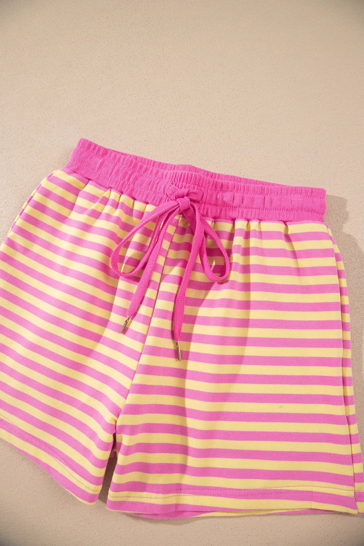 Striped Long Sleeve Zip-Up Hoodie Drawstring Elastic Waist 2pcs Short Set – Rose Red