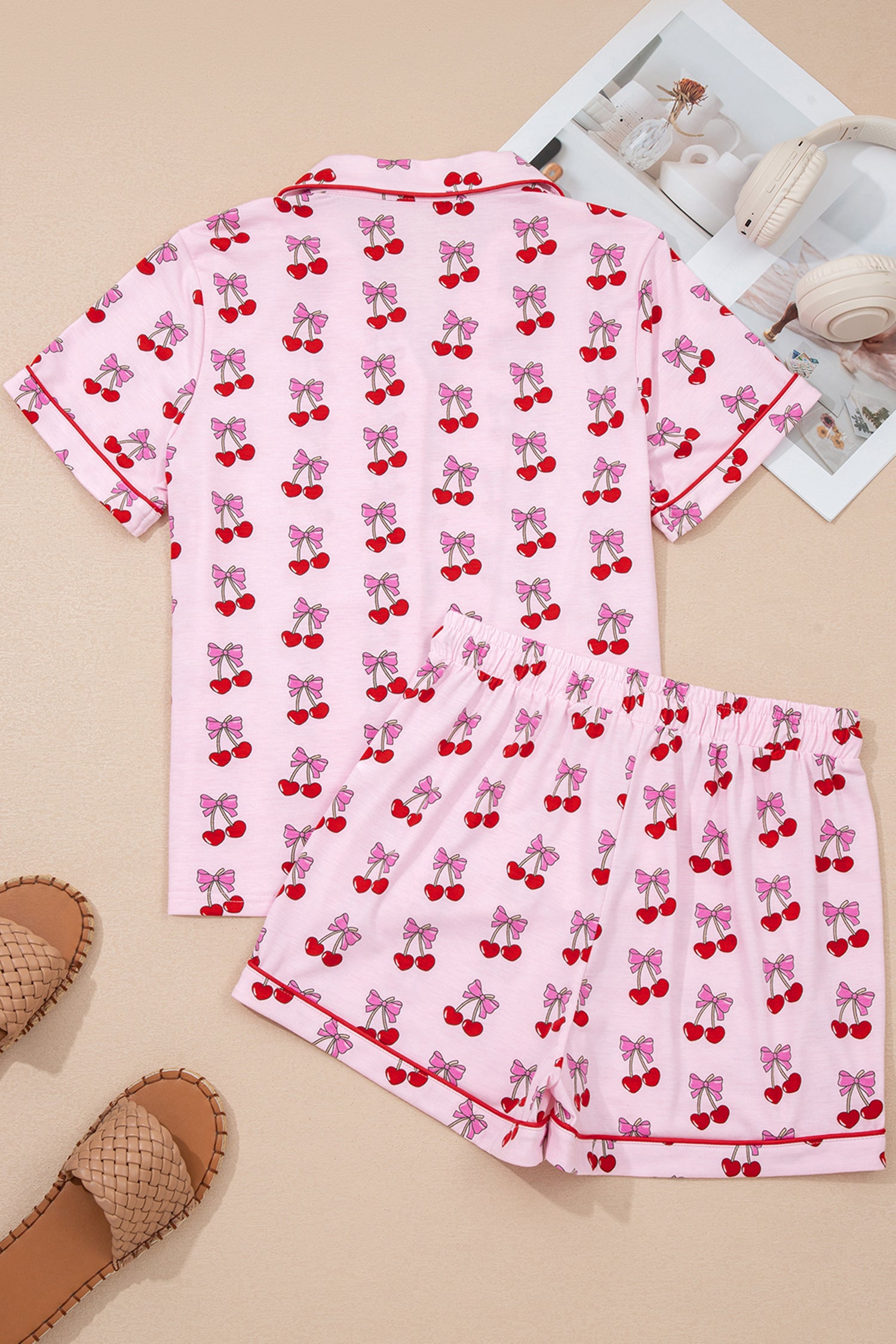 Cherry/Bow Print Short Pajama Set – Pink