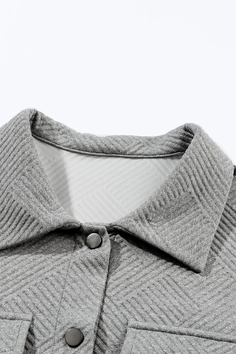 Grey Solid Textured Flap Pocket Buttoned Shacket eAura