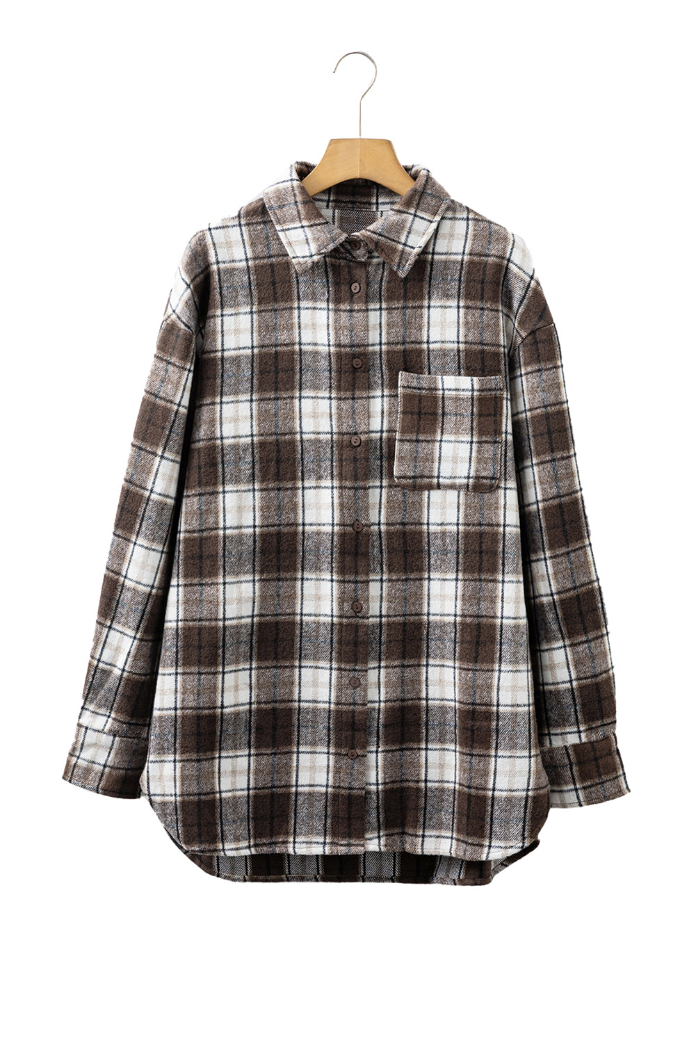 Flannel Plaid Single Chest Pocket Boyfriend Shacket - eAura