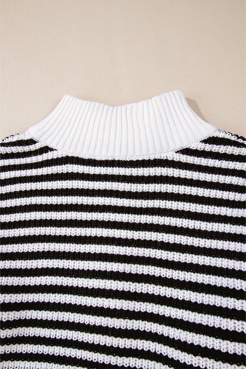 Black Stripe Zip up Collar Drop Shoulder Sweater eAura