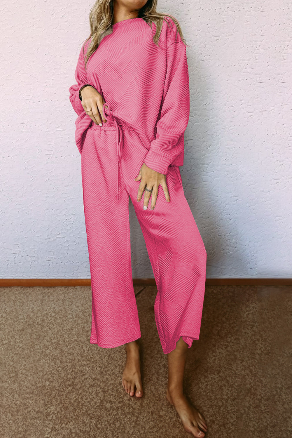 Red Dahlia Ultra Loose Textured 2pcs Slouchy Outfit eAura