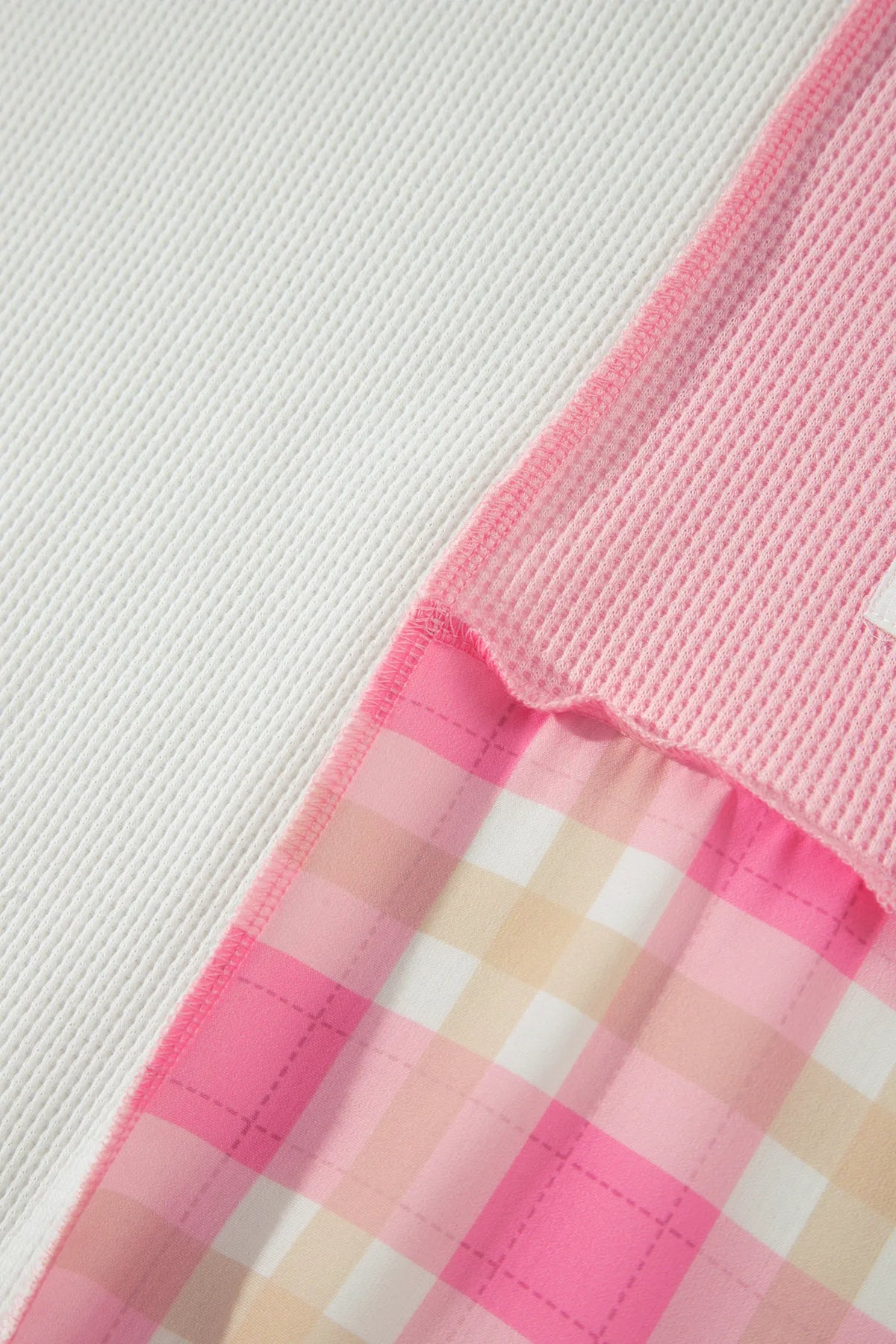 Colourblock Plaid Panel Long Sleeve Plus Size Blouse – Pink