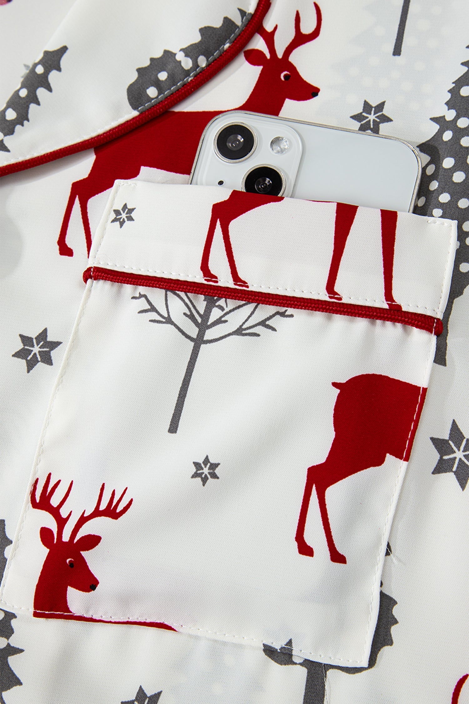 Christmas Print Velvet Trim Bow Knot Pyjama Shorts Set - Loungewear & Sleepwear/Sleepwear