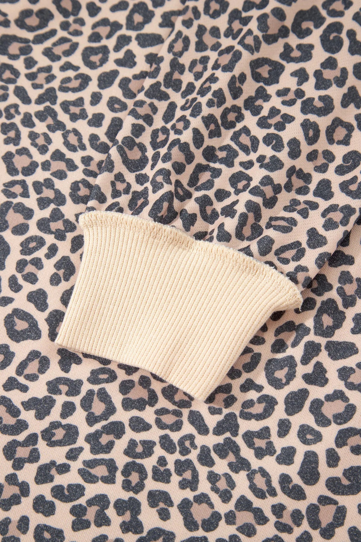 Leopard Print High Neck Long Sleeve Ribbed Cuffs Hem Sweatshirt – Multicolour