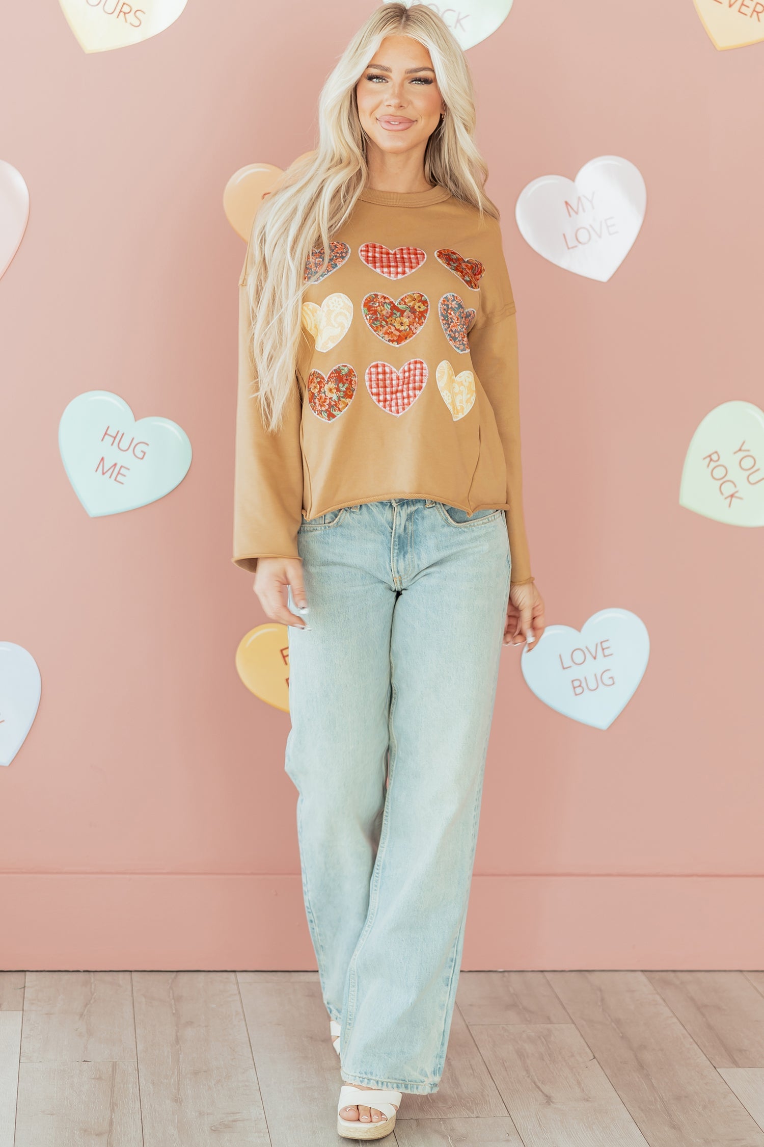 Floral Heart Stitched Exposed Seam Mineral Wash Sweatshirt - eAura