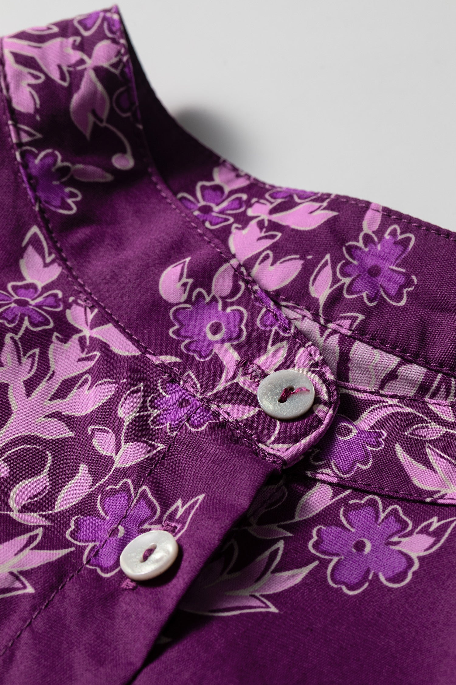 Floral Print Button Front Long Puff Sleeve Shirt – Purple