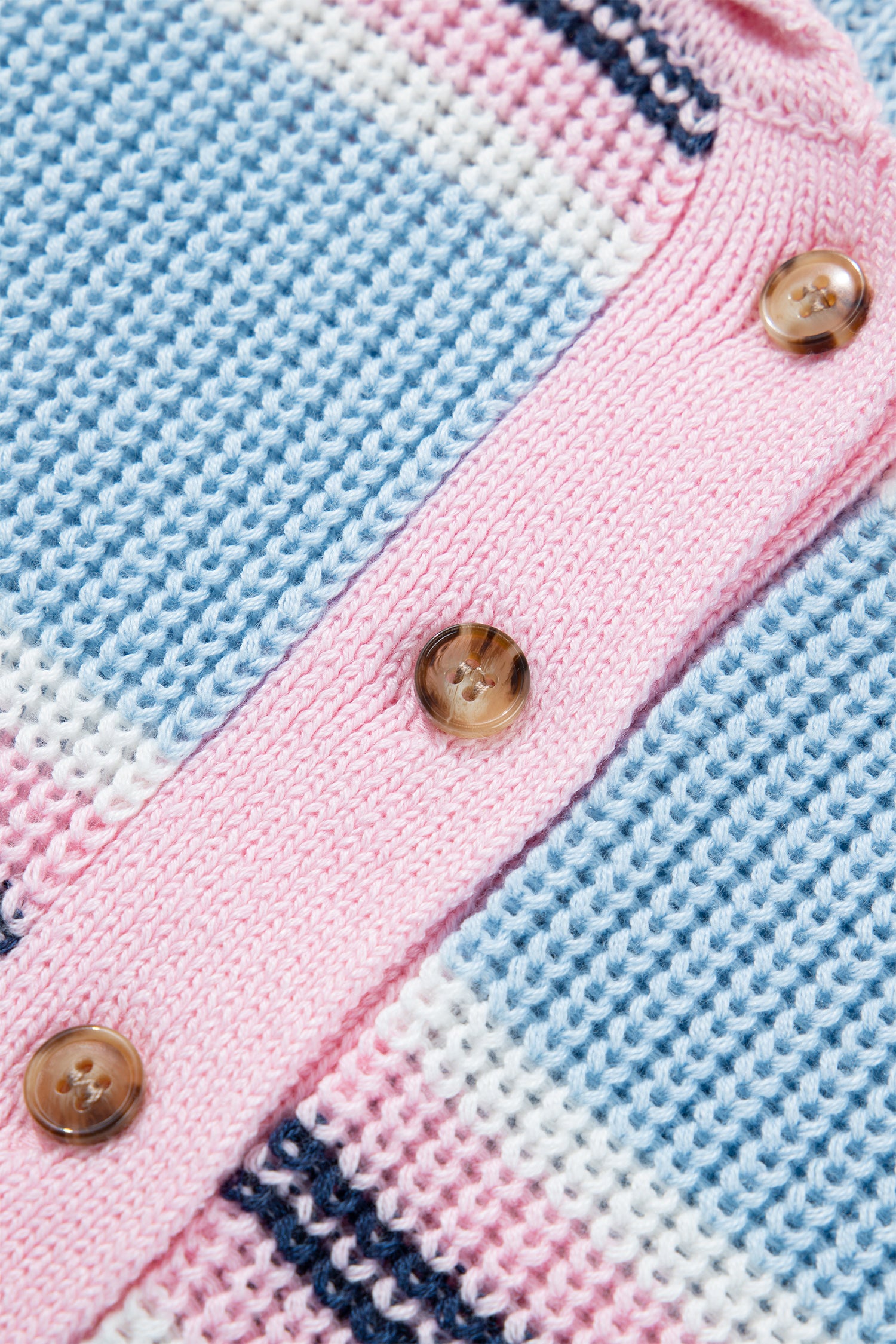 Striped Button Collar Long Sleeve Shift Fit Winter Knitwear Sweater – Sky Blue Stripe
