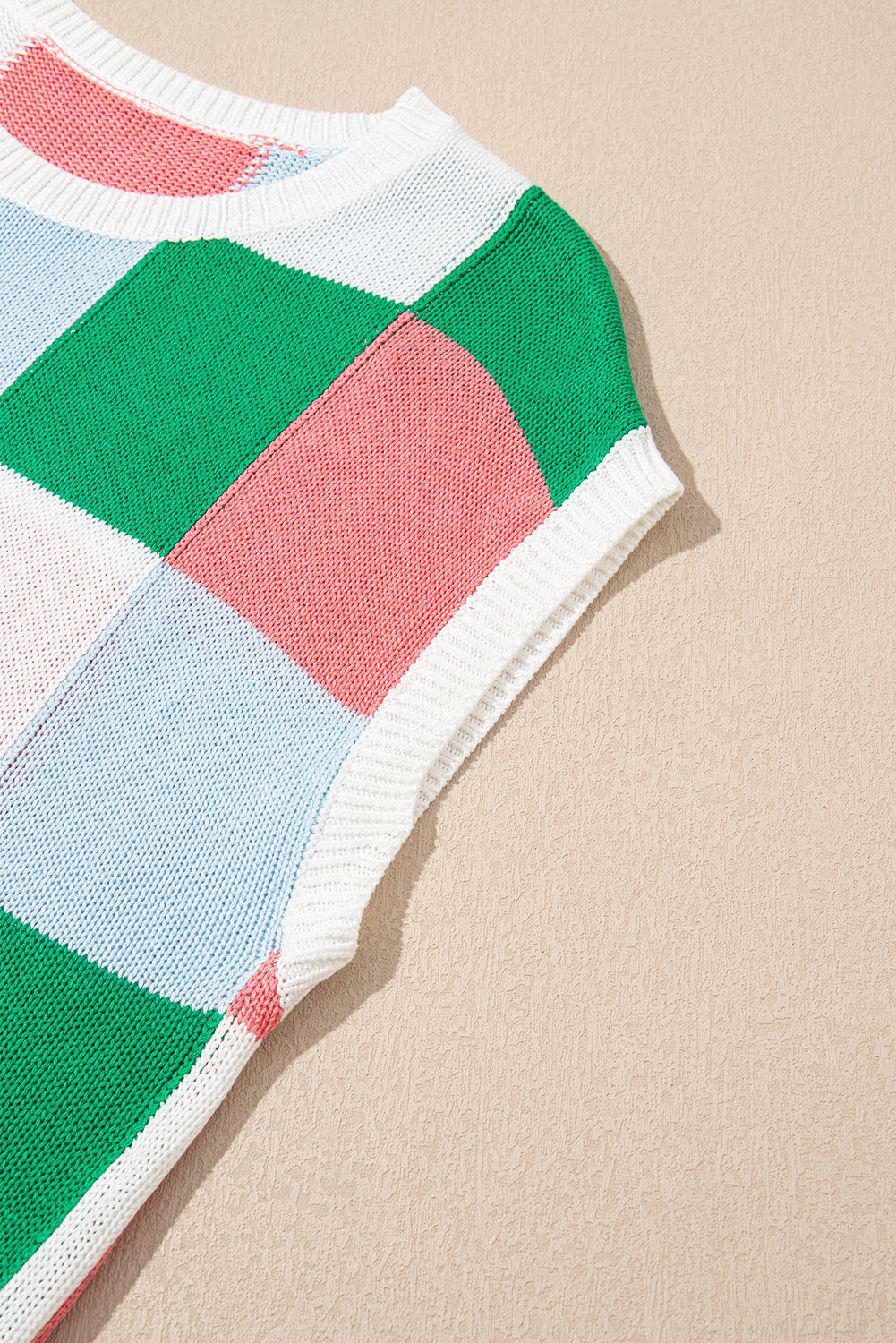 Dark Green Colour Block Cap Sleeve Sweater eAura