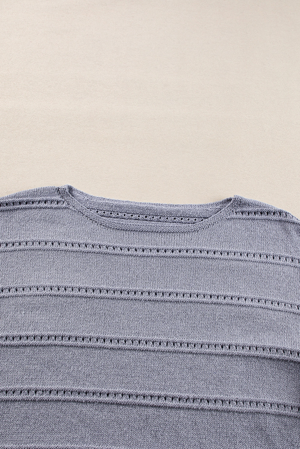 Pale Khaki Boat Neck Drop Shoulder Pointelle Knit Sweater eAura