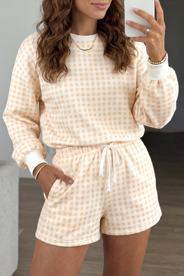 Plaid Baggy Pullover Drawstring Casual Shorts 2pcs Outfit – Yellow