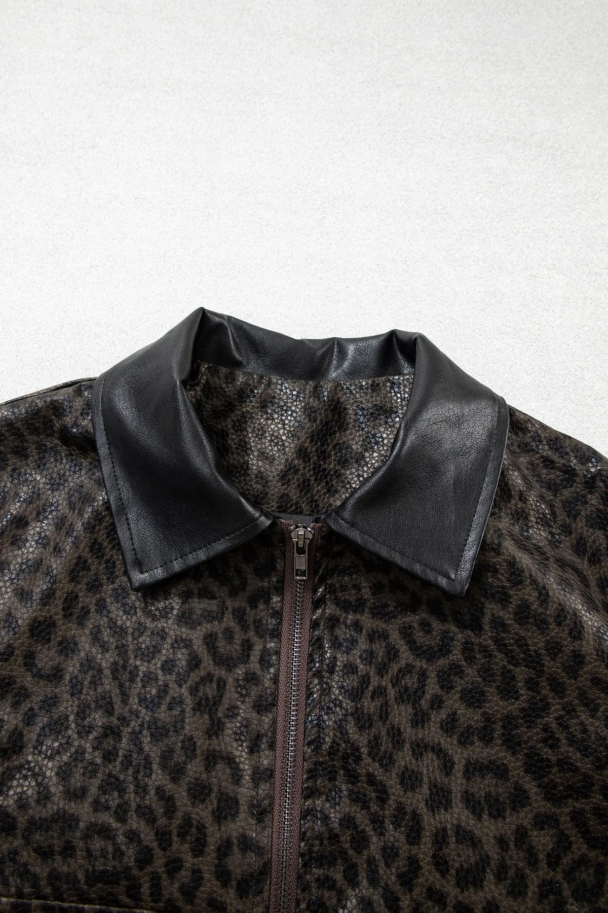 Leopard Print Colourblock Collar Metal Placket Jacket – Multicolour