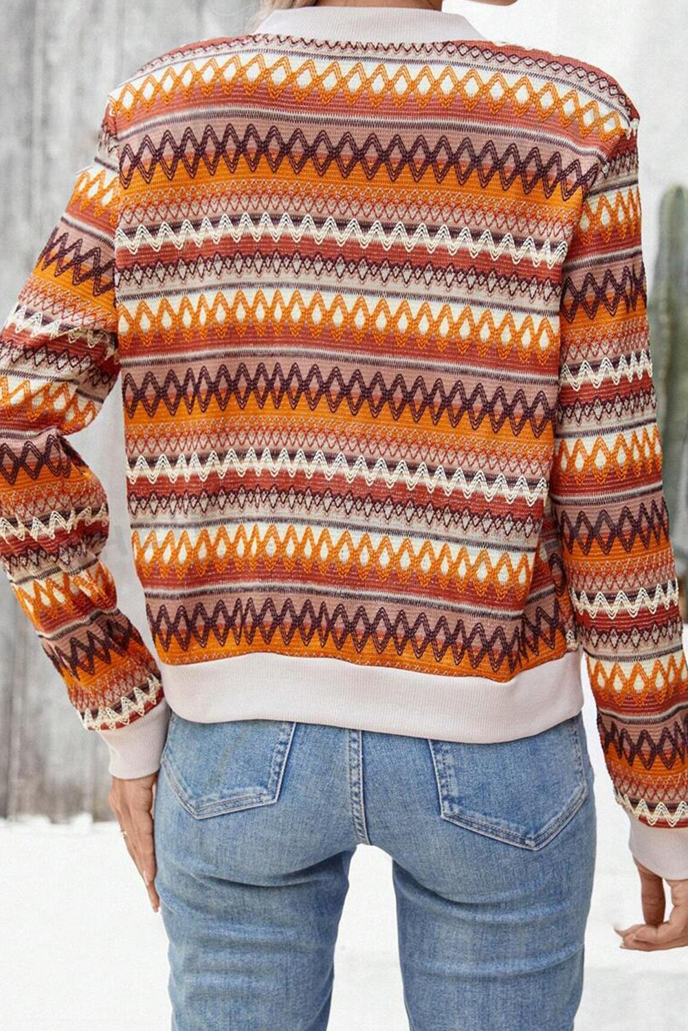 Orange Boho Striped Zip Up Long Sleeve Jacket eAura