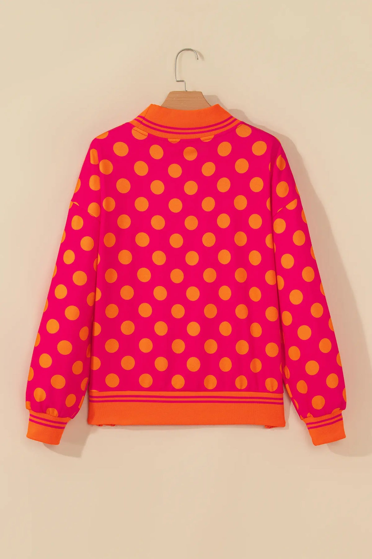 Mock Neck Sweatshirt - Polka Dot Striped Trim