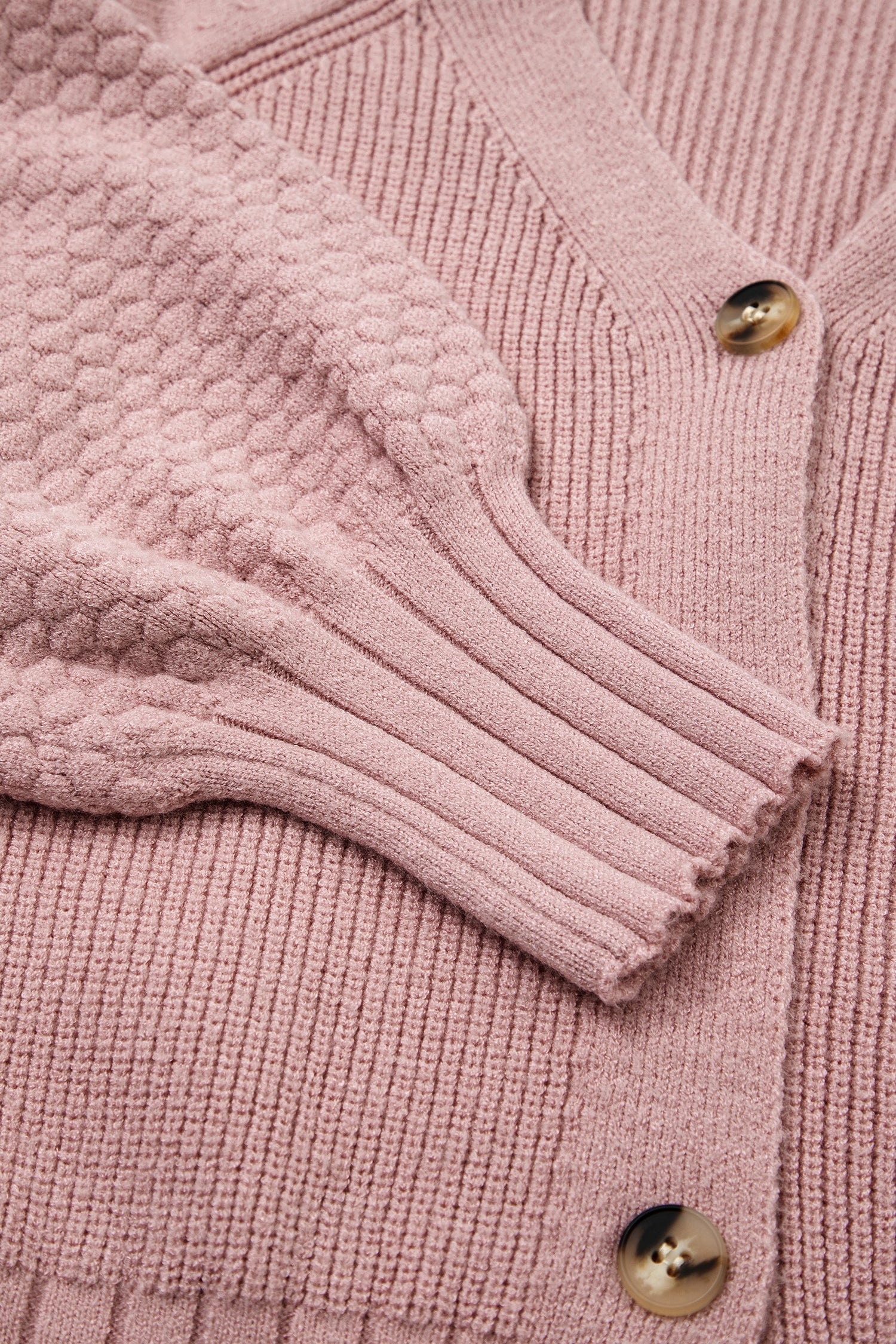 Mixed Texture Cardigan With Buttons - V-Neck