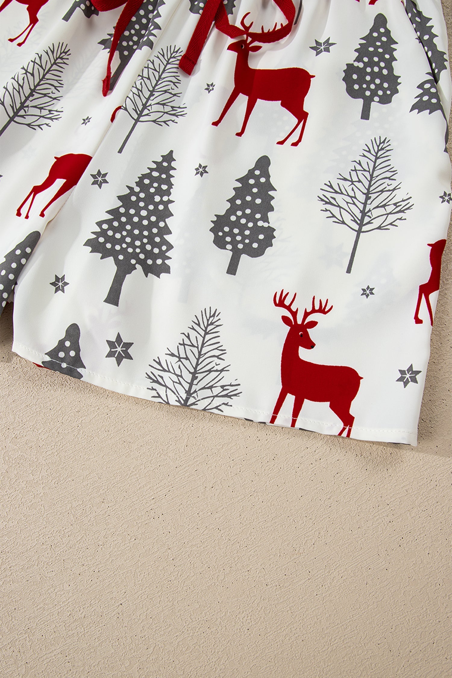 Christmas Print Velvet Trim Bow Knot Pyjama Shorts Set - Loungewear & Sleepwear/Sleepwear
