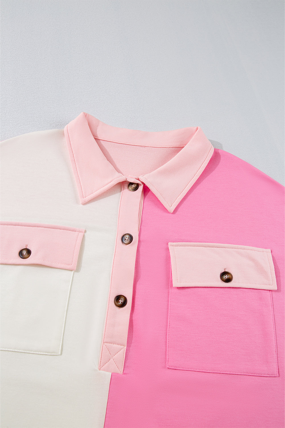 Bonbon Colour Block Chest Pockets Half Button Plus Size Sweatshirt BB Fashion Outlet