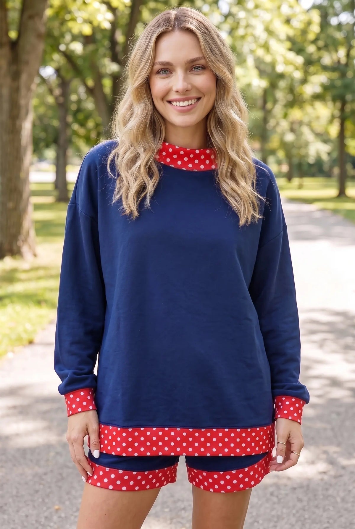 Gingham Trim Baggy Pullover 2pcs Short Set – Fiery Red