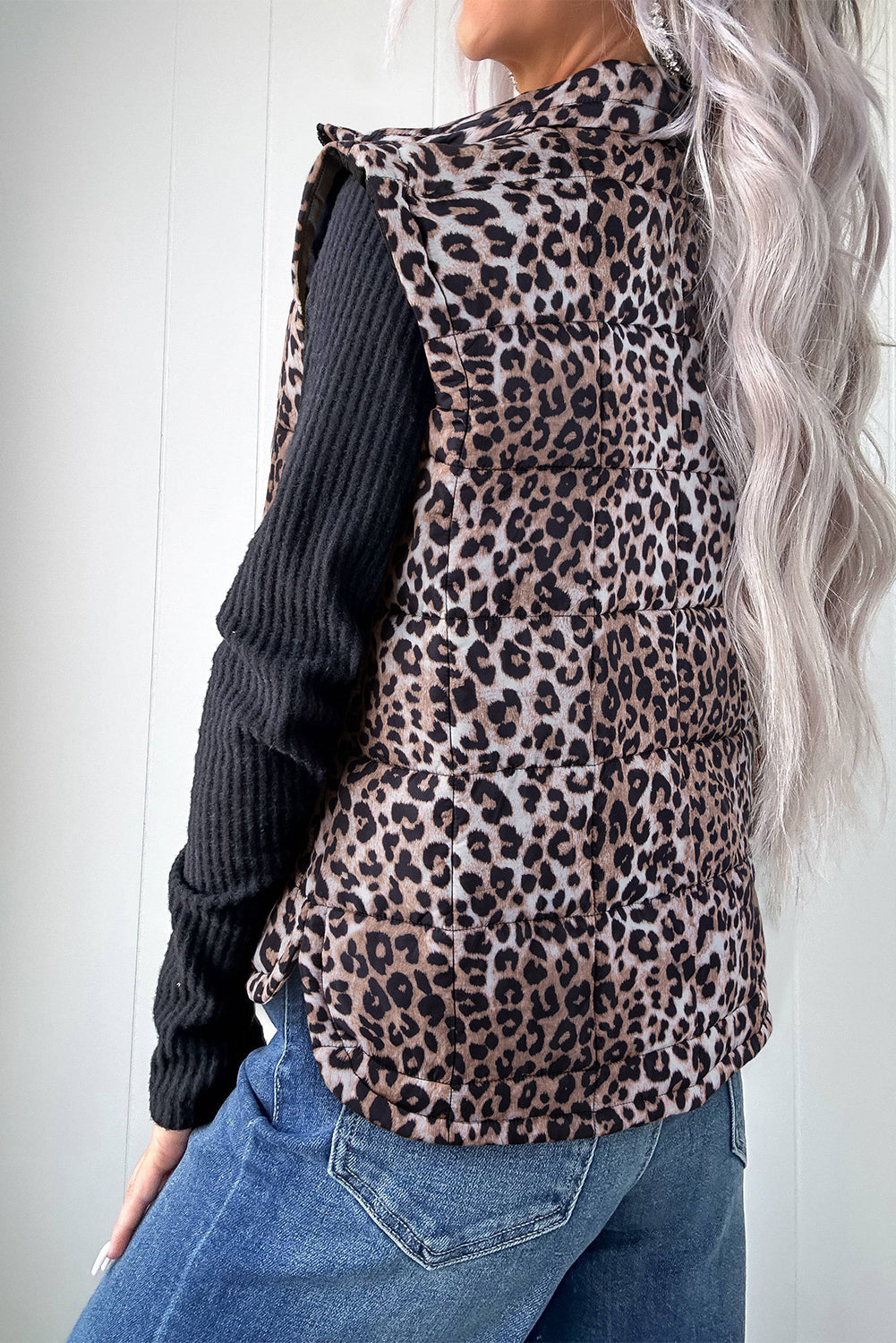 Leopard Quilted Full Zipper Casual Puff Vest - eAura