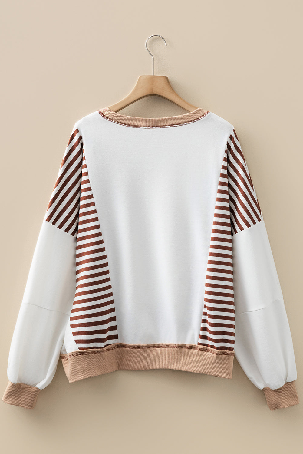 Striped Contrast Stitching Oversized Sweatshirt - eAura