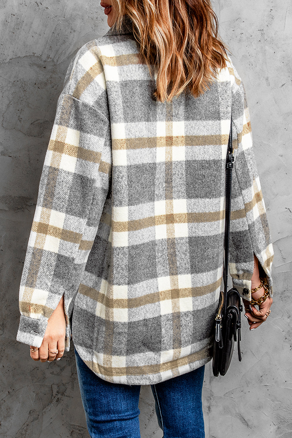 Brown Plaid Print Pocket Women Shacket eAura