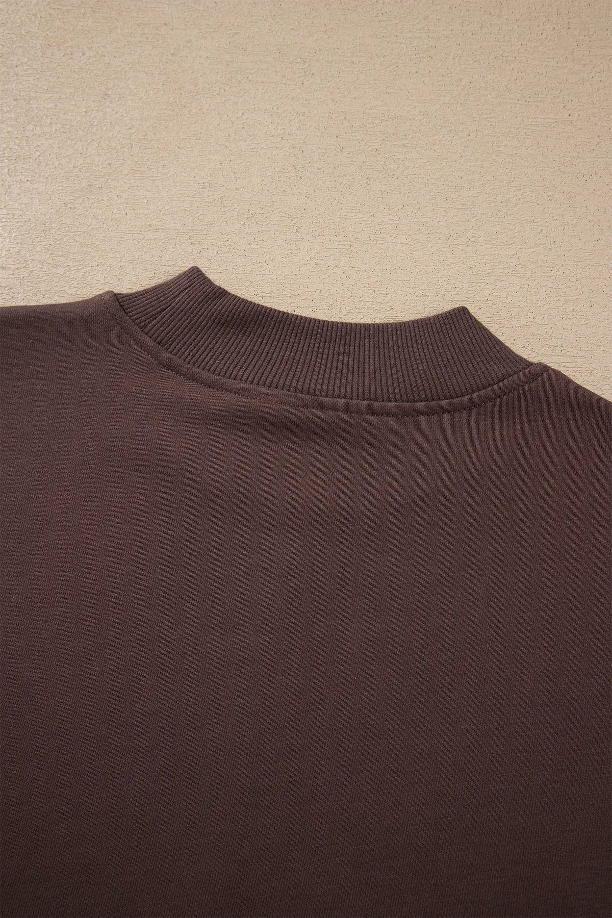 Coffee Solid Colour Piping Trim Mock Neck Pullover Drawstring Pants Set – Brown