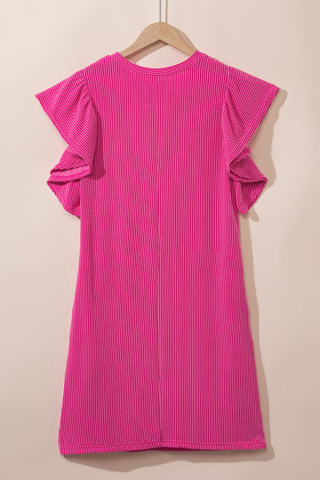 Crinkle Rib Flutter Sleeve Mini Dress