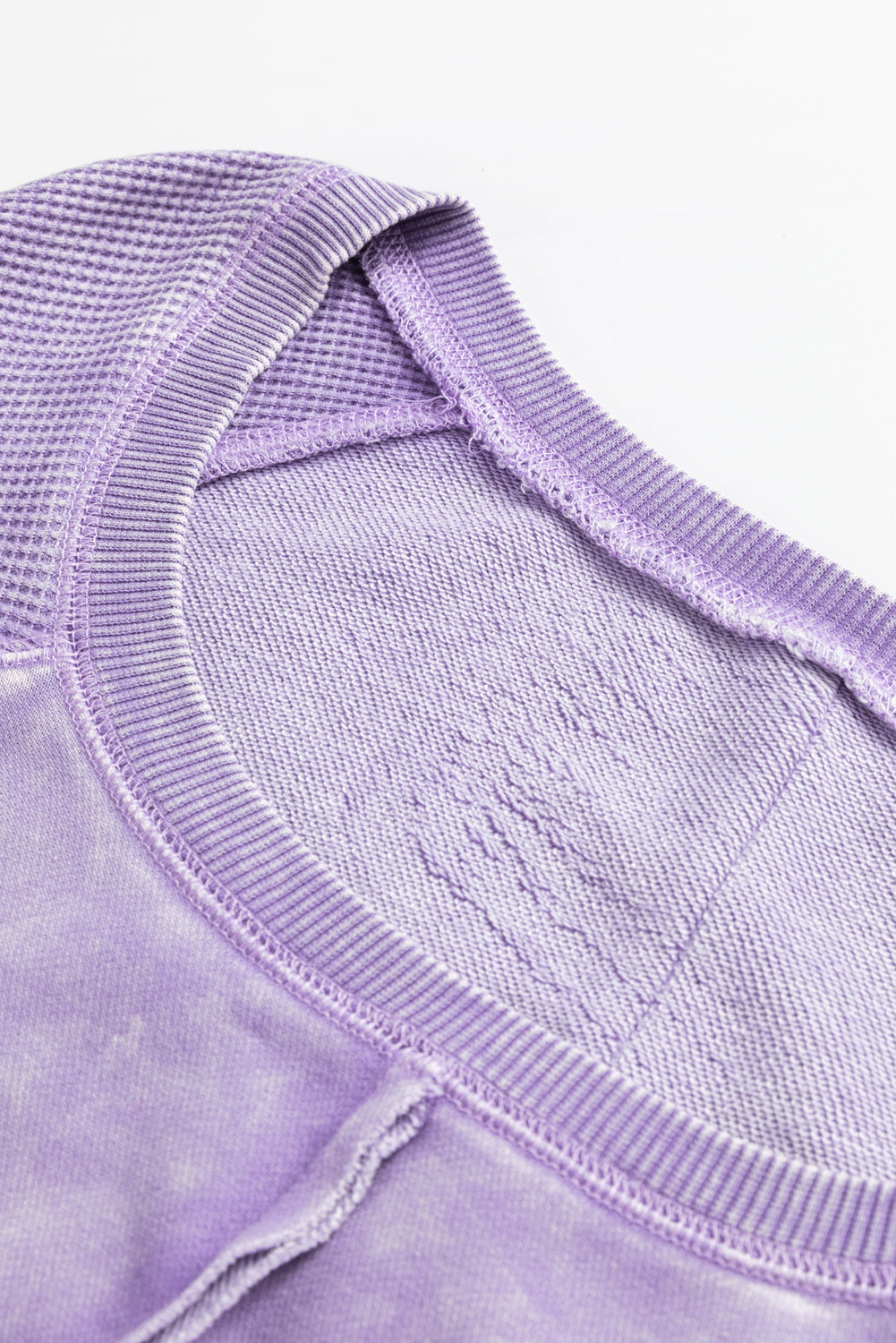 Orchid Petal Textured Patchwork Frilled Trim Plus Size Pullover Sweatshirt Beagle Boutique Fashion Outlet