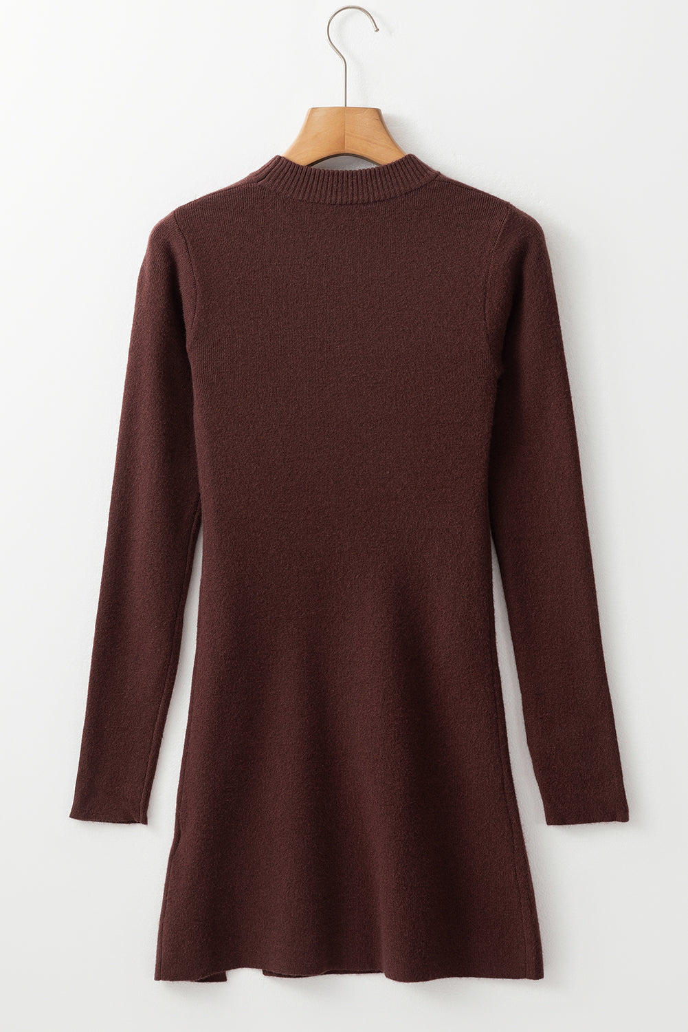 Coffee Slim Fit Mock Neck Side Slit Sweater Dress Beagle Boutique Fashion Outlet