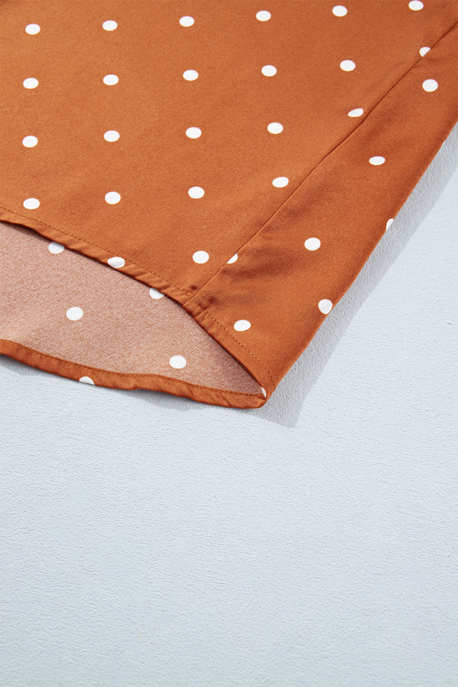 Polka Dot Half Button V Neck Long Sleeve Blouse – Brown
