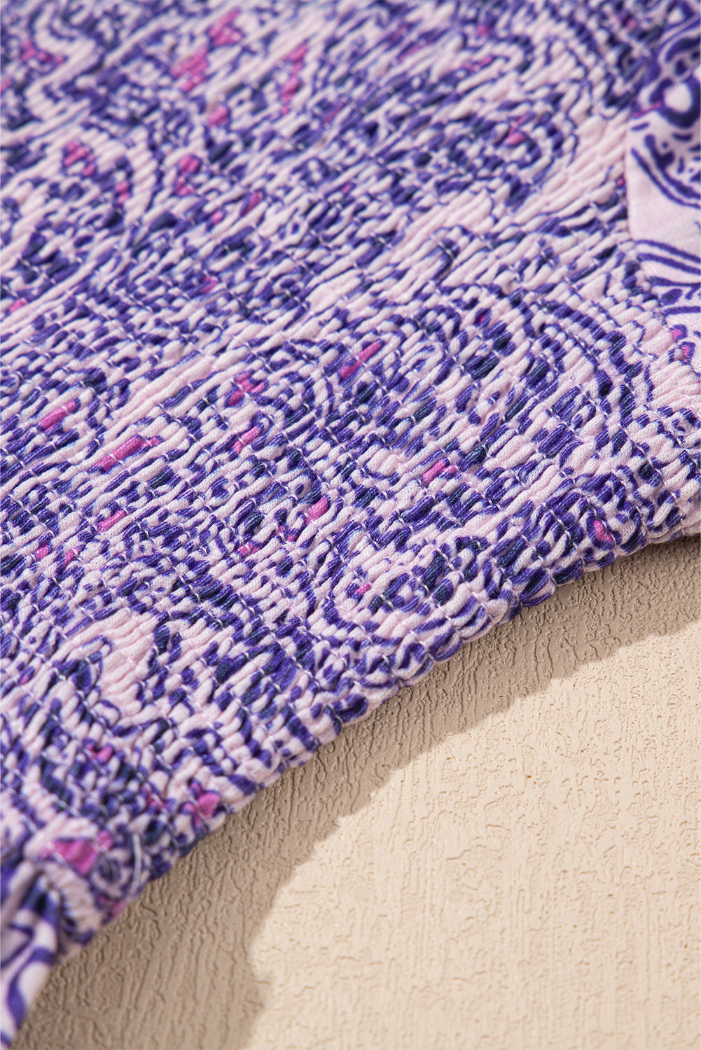 Purple Boho Paisley Print Half Sleeve Shirred Peplum Blouse - eAura