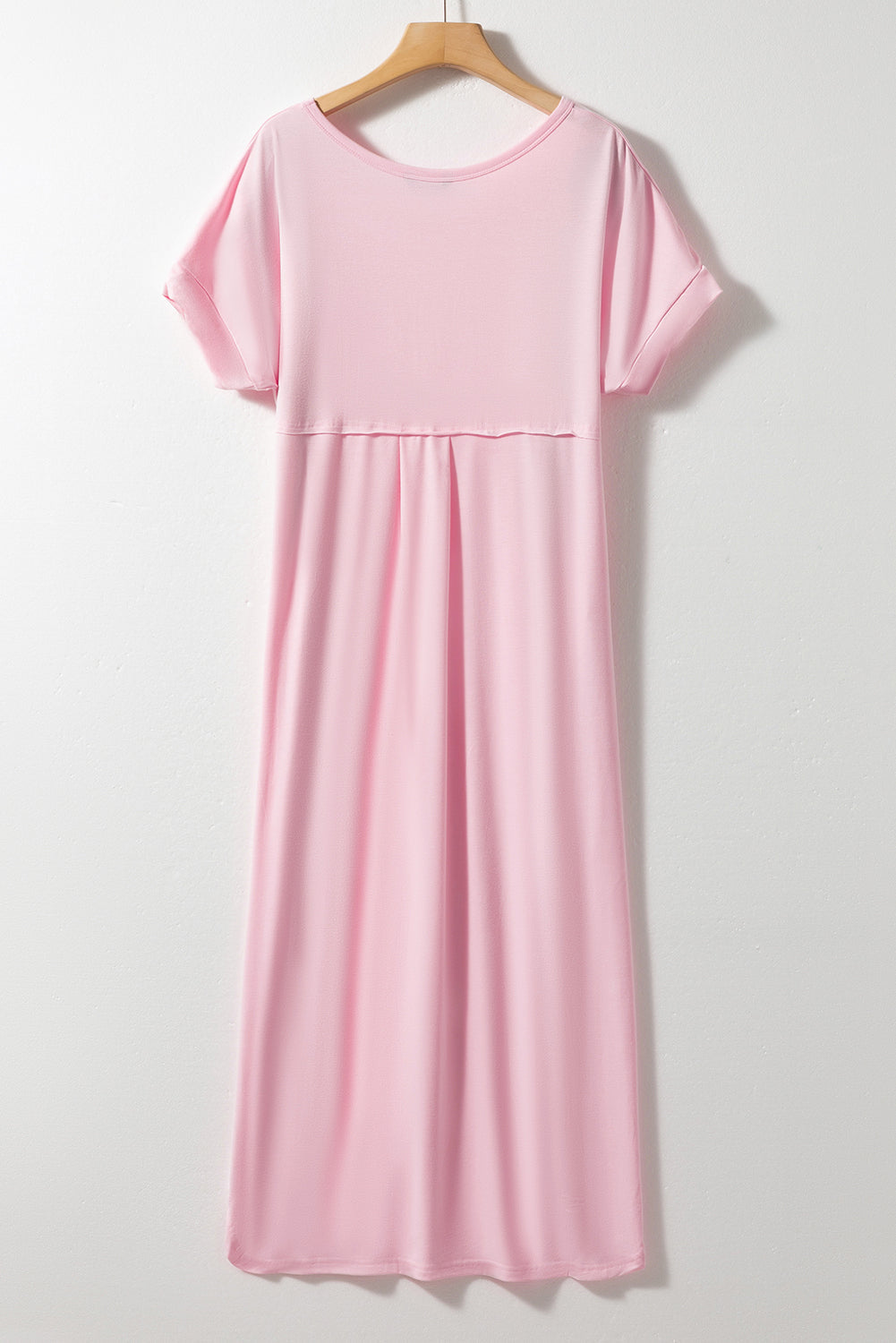Pink V Neck Hidden Pocket Splits Maxi T-shirt Dress eAura