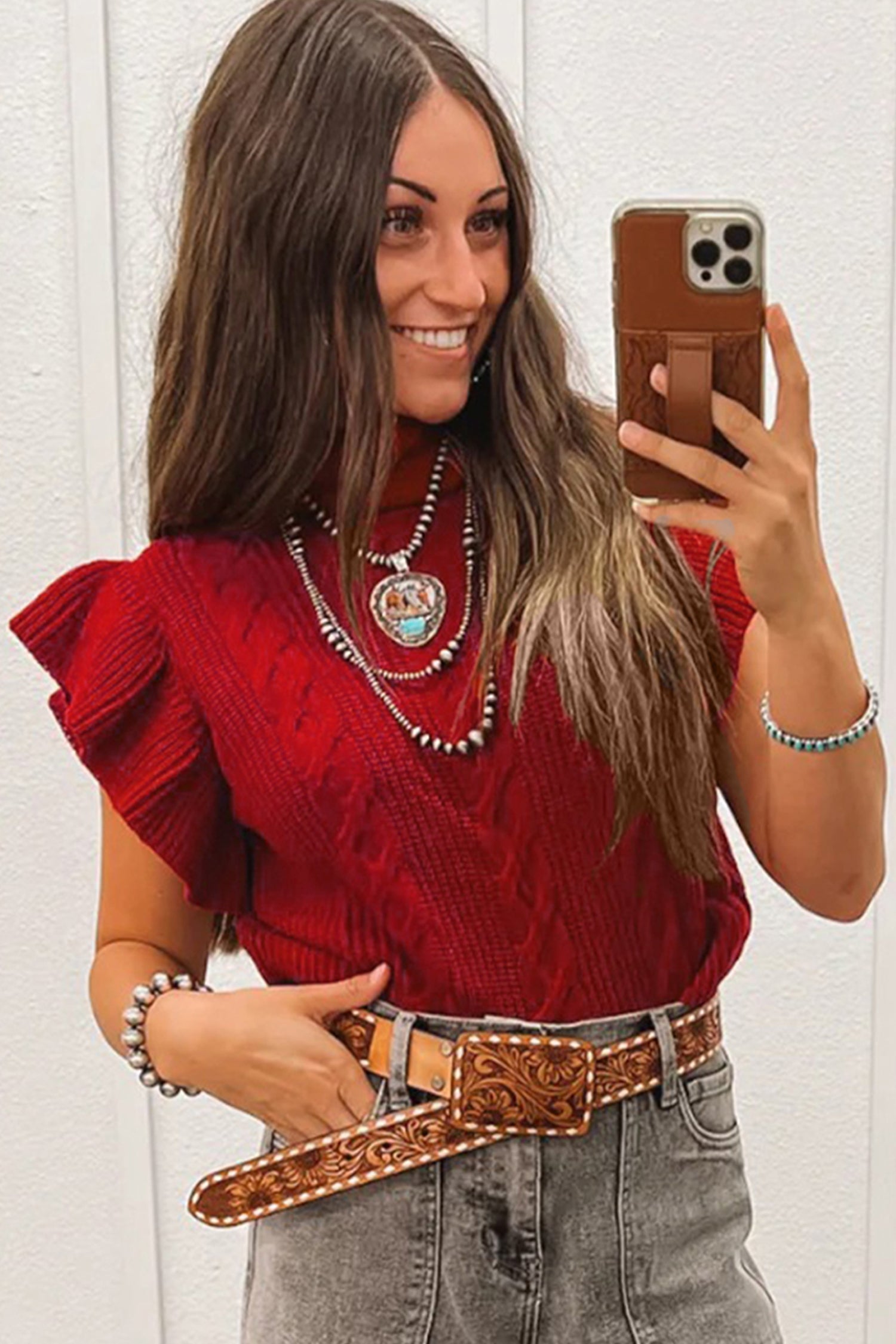 Cable Knit Turtleneck Ruffled Short Sleeve Sweater - Sweaters & Cardigans/Short