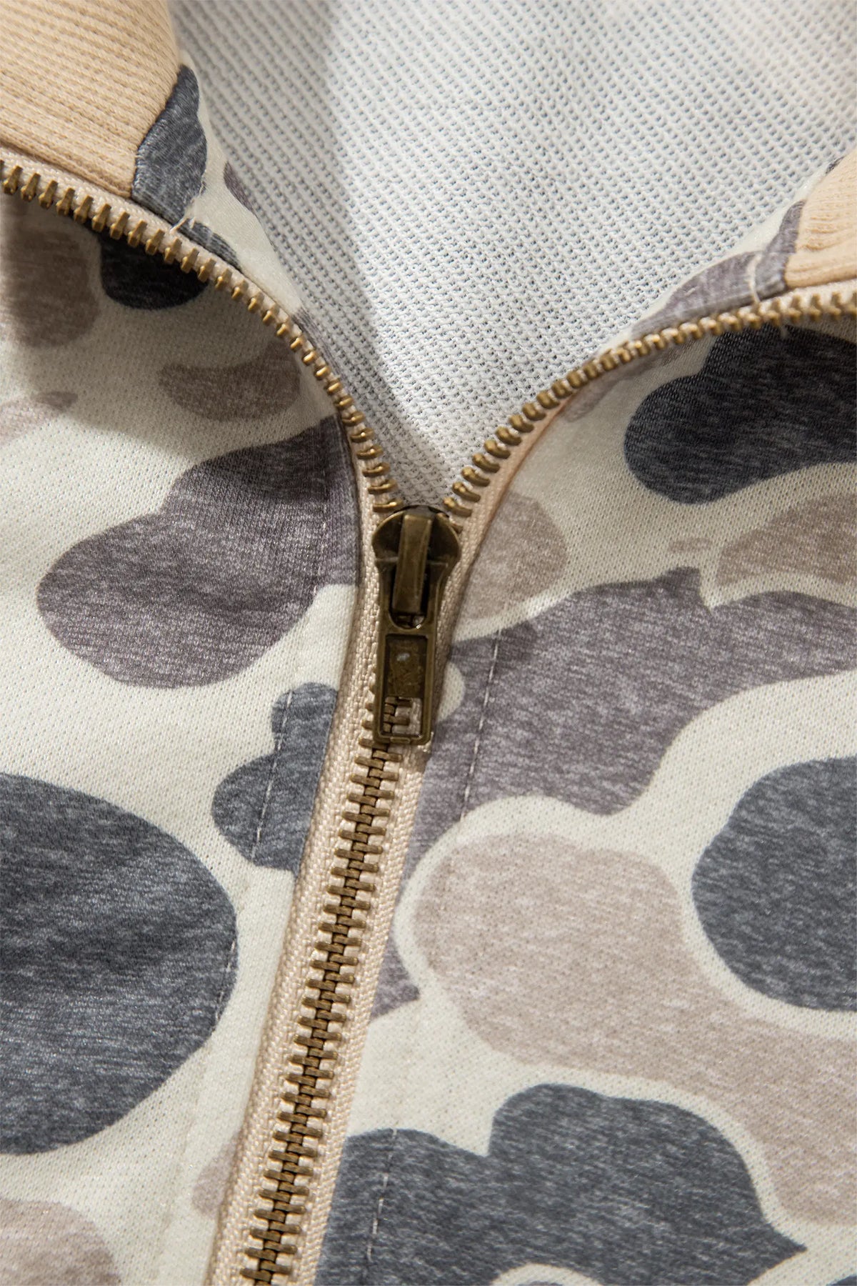 Camouflage Print Colour Block Trim Zip Bomber Sweatshirt – Multicolour