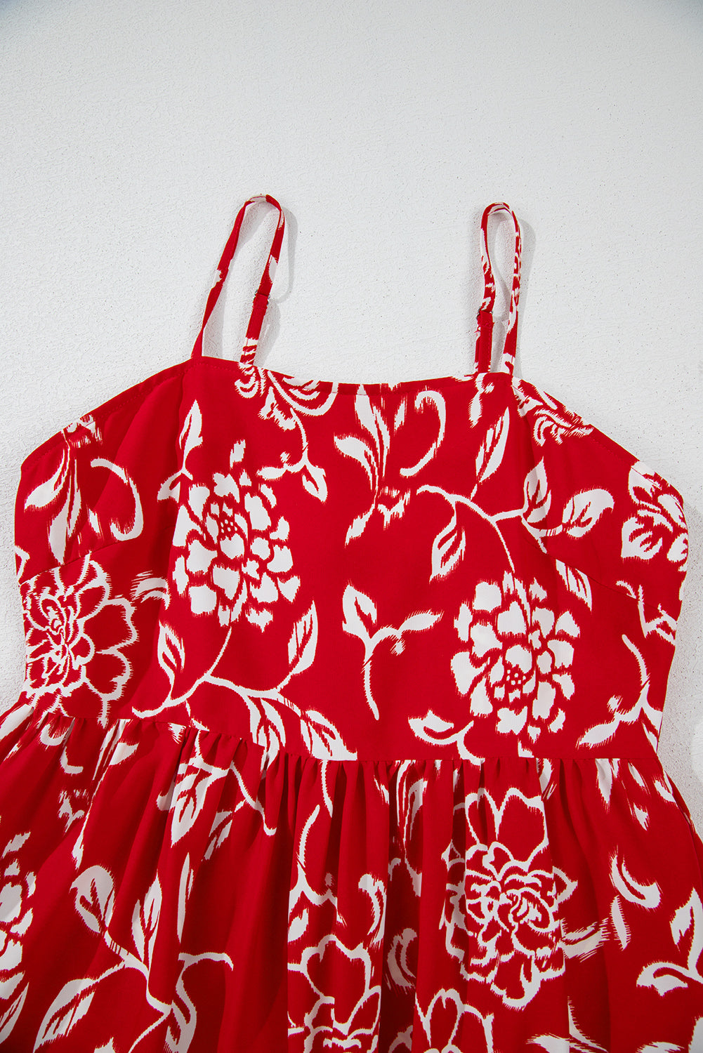 Red Floral Printed Spaghetti Strap Empire Waist Maxi Dress eAura