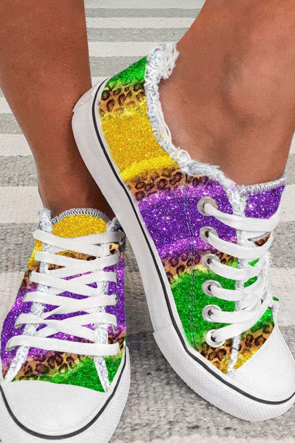 MultiColour Leopard Colour Block Lace-up Canvas Shoes BB Fashion Outlet